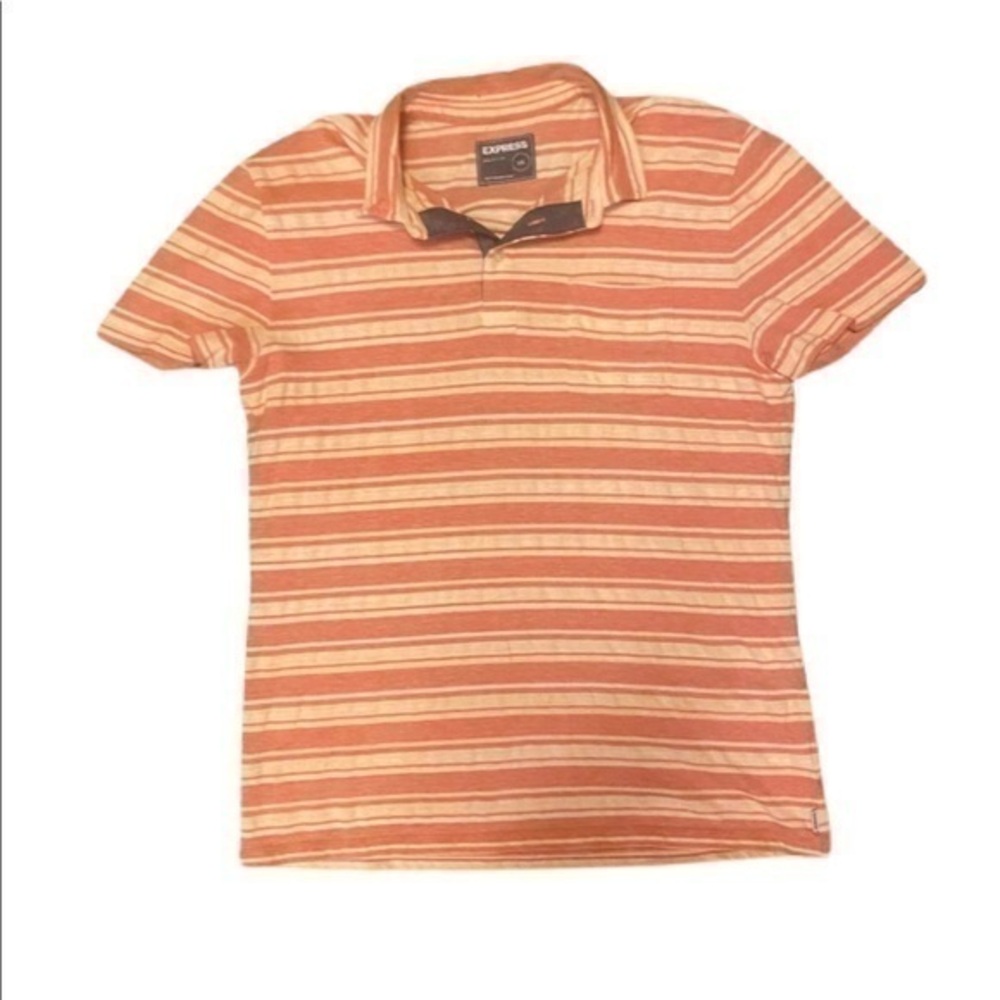 Express Men’s 3 button Casual pullover Red Striped Polo Shirt